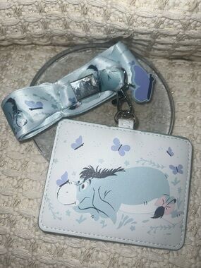 NWT Loungefly Disney Eeyore Blue Butterfly Cardholder with Lanyard
